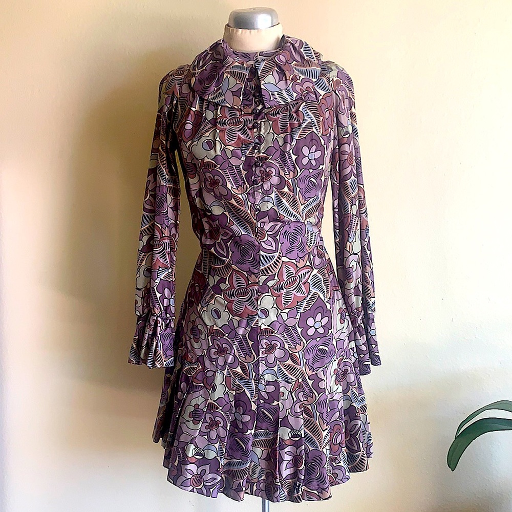 Stefanel 100% Silk flouncy ruffled shirt dress